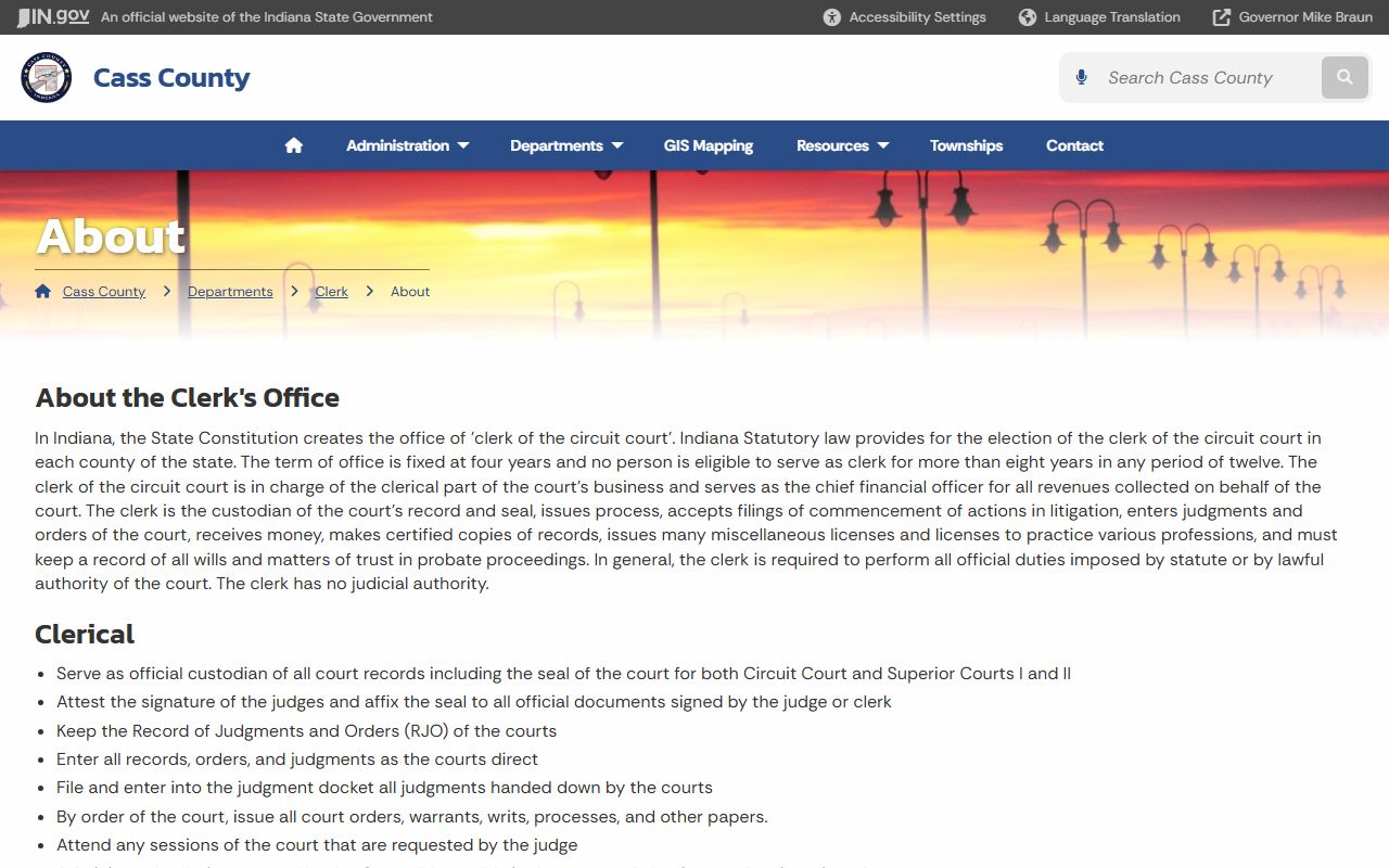 Cass County Clerk of the Circuit Court duties and records custody