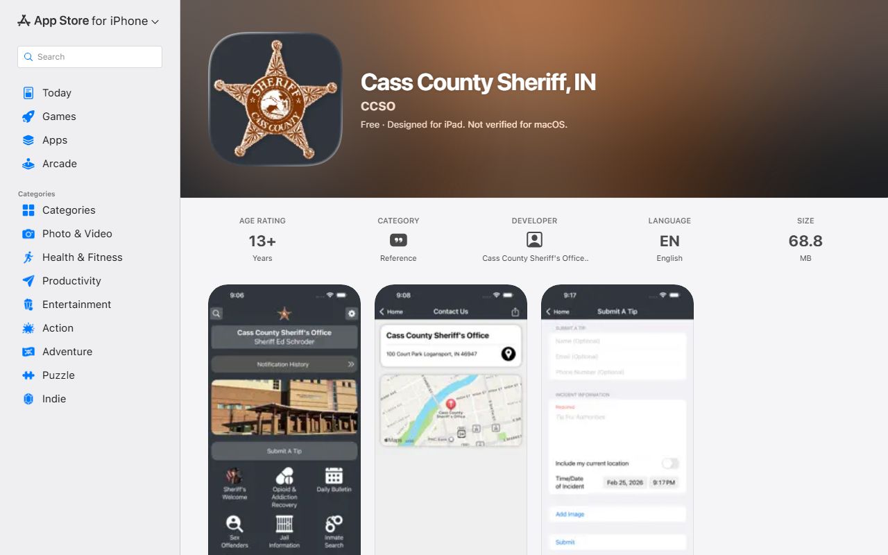 Cass County arrest records Sheriff app Apple App Store
