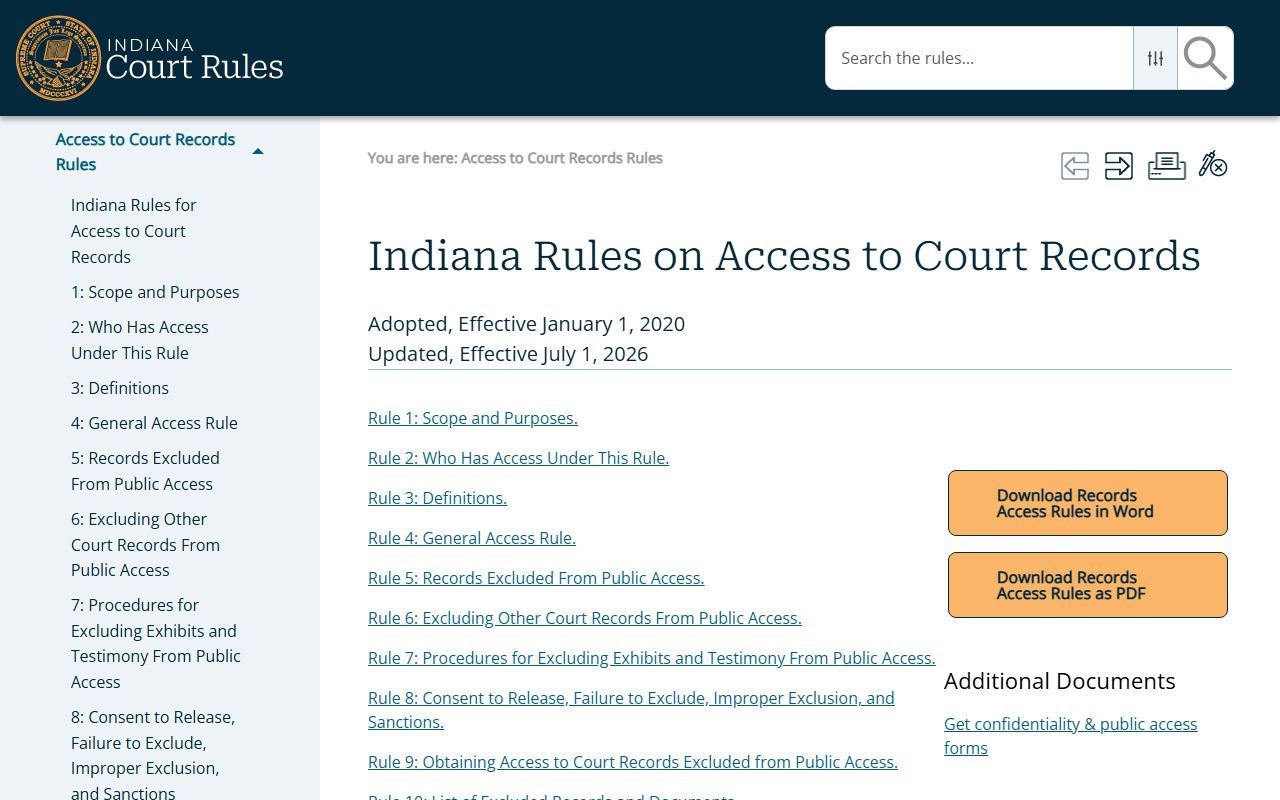 Cass County Circuit and Superior Courts access to court records rules