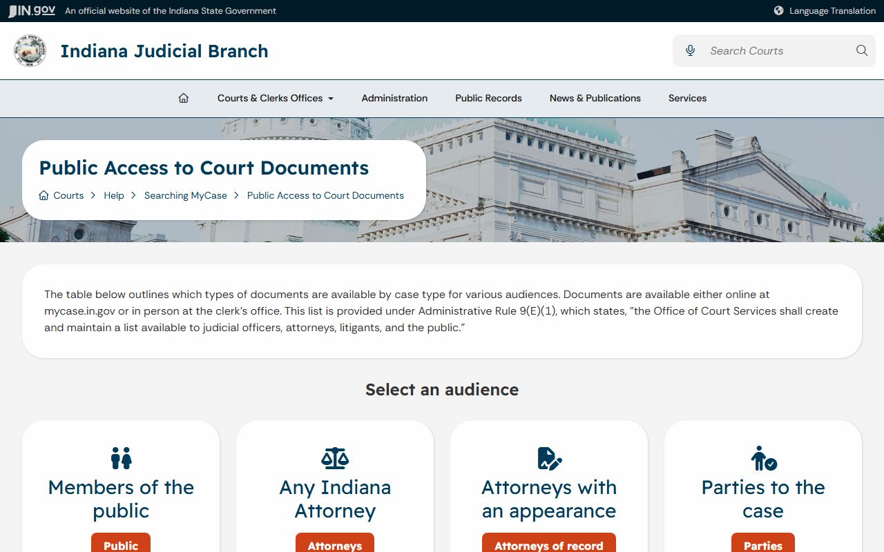Cass County Circuit and Superior Courts MyCase public document access guide