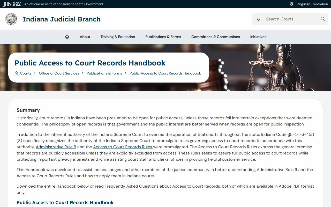 Cass County Court records Indiana public access handbook