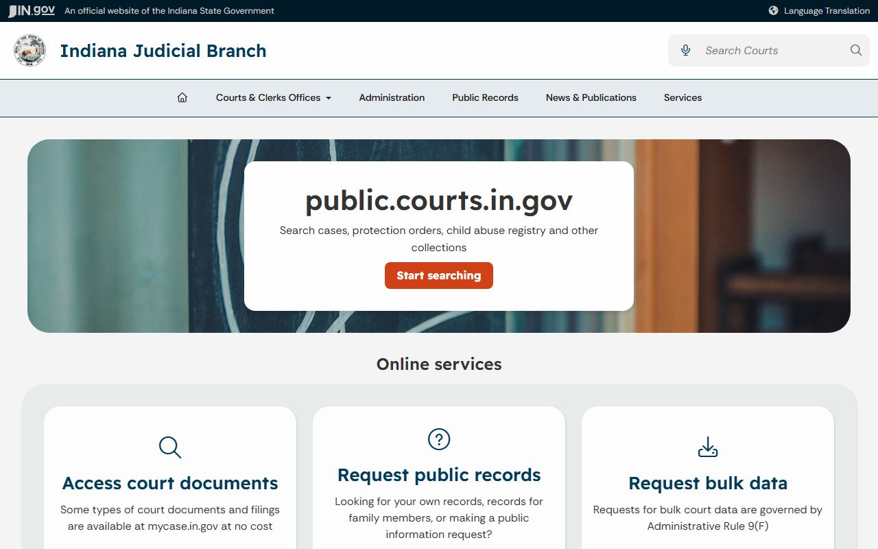 Cass County Court records Indiana public records access page