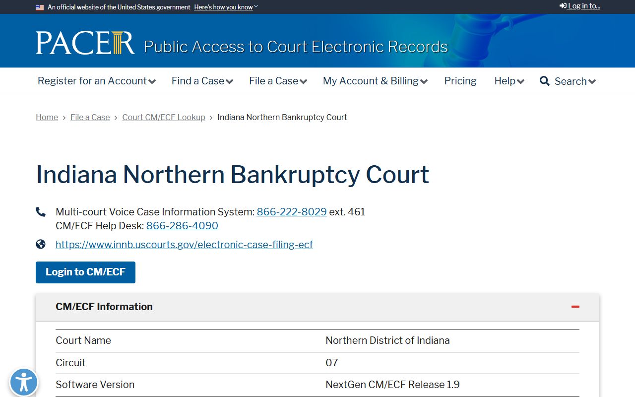 Cass County traffic court records PACER lookup for Indiana Northern Bankruptcy Court