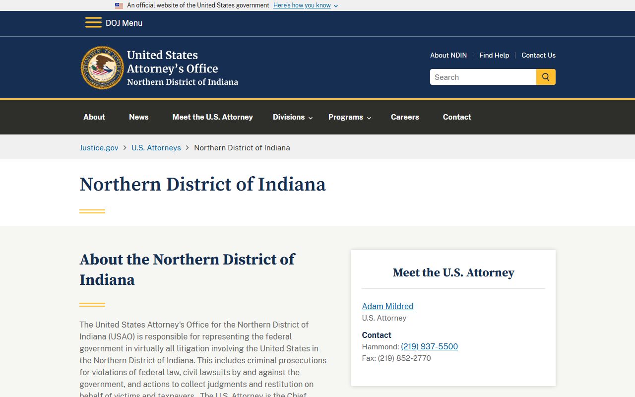 Cass County warrant records U.S. Attorney Northern District of Indiana homepage